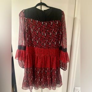 Michael Kors Red/Black/White Print Ruffle Flounce Dress